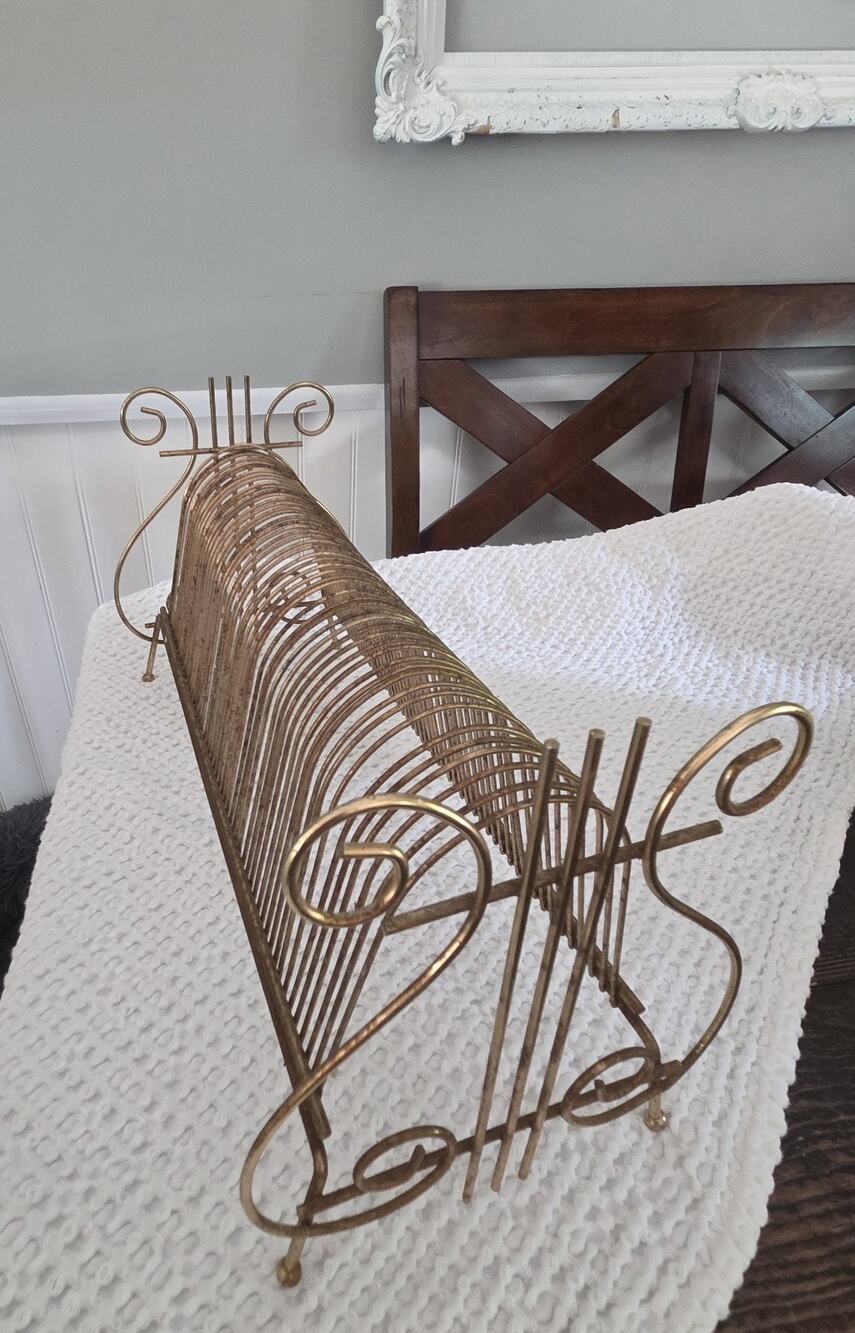 Vinyl Record Holder 50 Solt Stand VTG MCM Gold Wire 45 RPM Rack Lyre Music Note